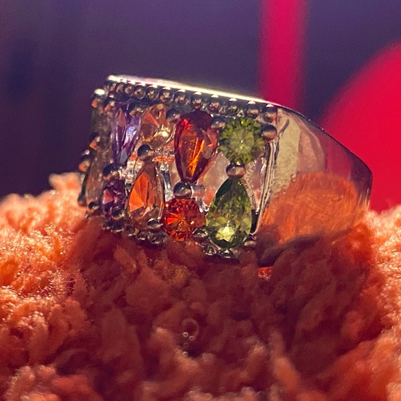 Stunning sterling silver 925 ring,filigree band,multicolored sparkling crystals - Picture 10 of 13